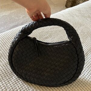 Genuine leather woven handbag